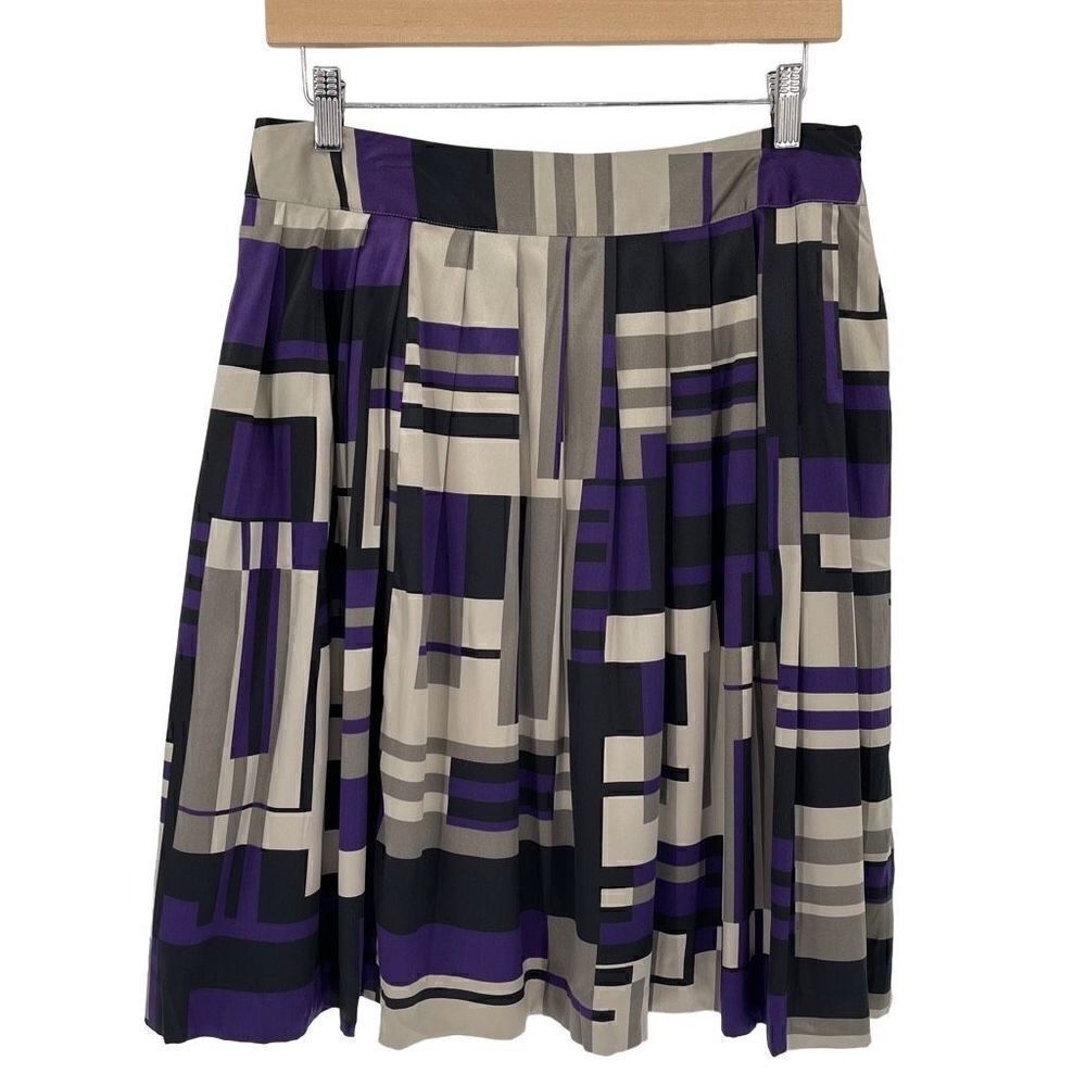 Robin Howe Silk‎ Blend Pleated Knee Length Skirt Women 8 Purple Black Taupe